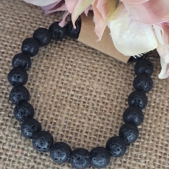 7" Volcano Beads Genuine Natural Women's Stretch Bracelet Essential Oils - Picture 1 of 3